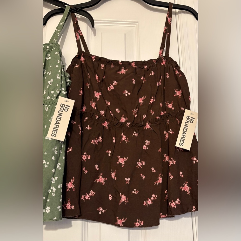 No Boundaries Size Small Green Brown Floral Woven Ruffle Tops Lot of 2 New ^ - Picture 3 of 16